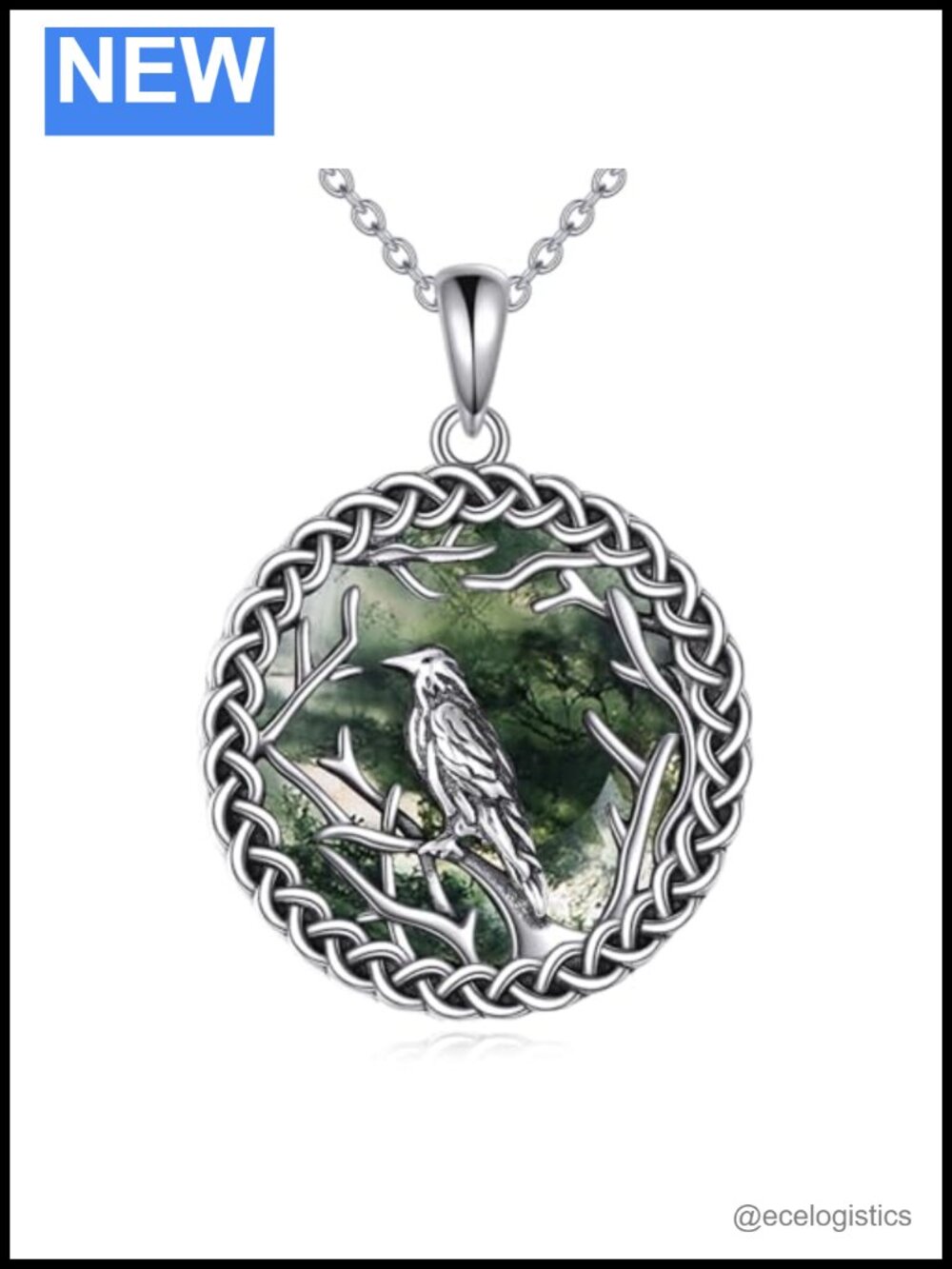 18k White Gold-Plated Raven Owl Totem Necklace 24 in Rolo Chain